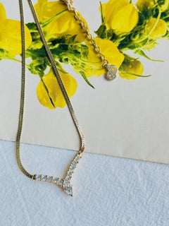 Christian Dior Vintage Unisex Gold Marquise Crystals Pendant Chain Necklace