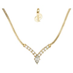 Christian Dior Vintage Unisex Gold Marquise Crystals Pendant Chain Necklace