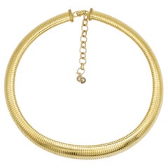 Christian Dior Vintage Unisex Gold Ribbed Adjustable Snake Omega Choker Necklace