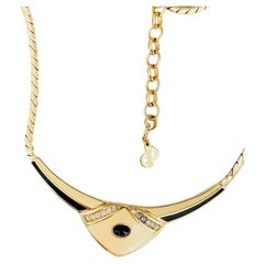 Collana Christian Dior Vintage unisex grande con cristalli neri e triangoli beige