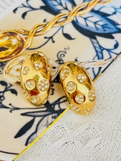 Christian Dior Vintage Unisex Large Crystals Circle Hoop Domed Chunky Earrings