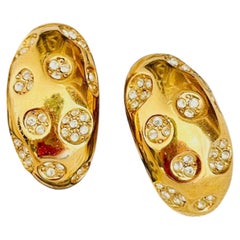 Christian Dior Vintage Unisex Large Crystals Circle Hoop Domed Chunky Earrings
