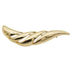 Christian Dior Vintage Unisex Large Gold Croissant Wavy Openwork Leaf Brooch