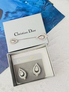 Ensemble vintage Christian Dior unisexe rare « Peacock Eye » avec cristaux en forme de goutte d'eau, argenté