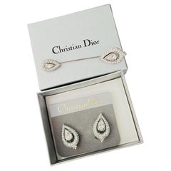 Ensemble vintage Christian Dior unisexe rare « Peacock Eye » avec cristaux en forme de goutte d'eau, argenté