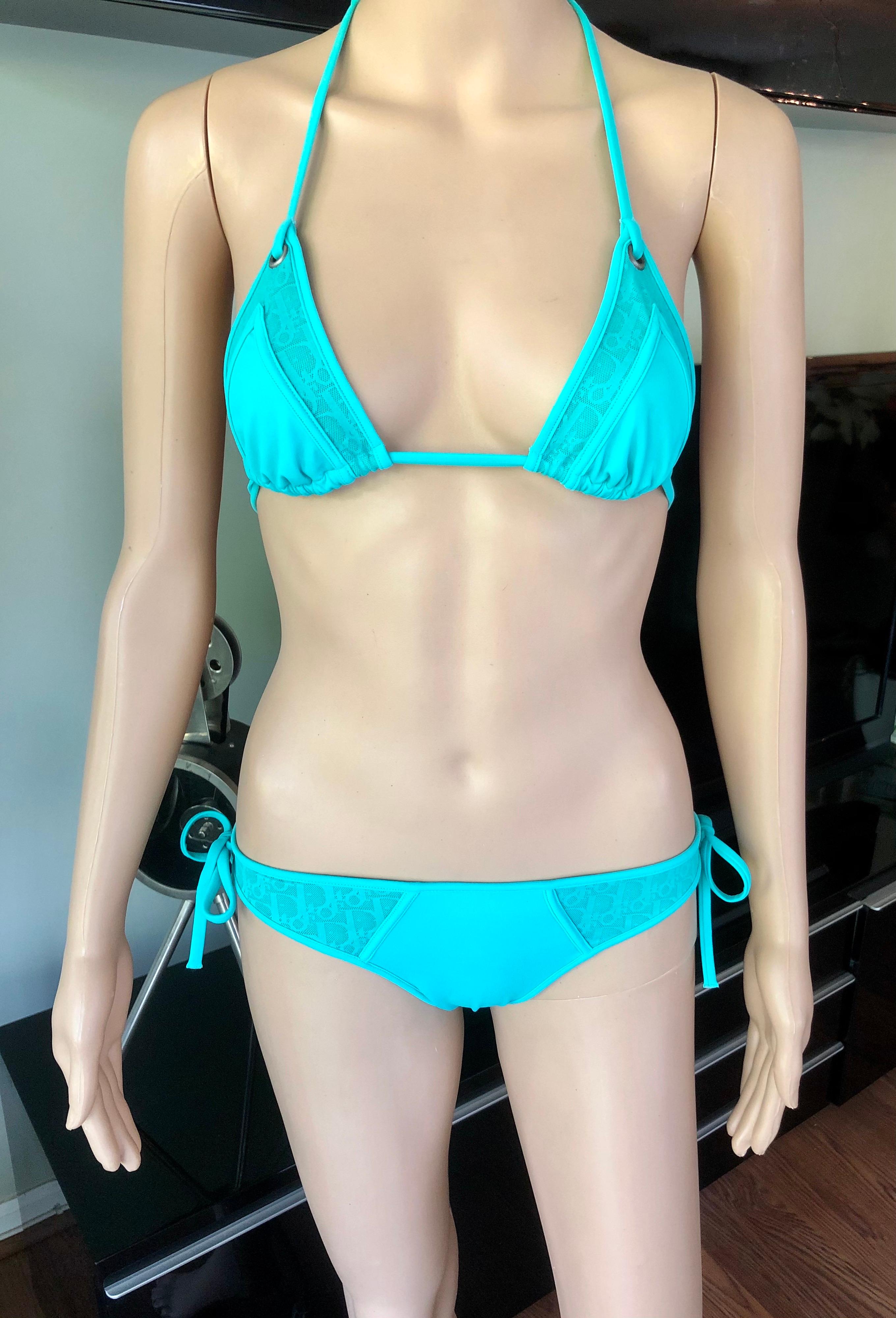 Christian Dior Vintage Unworn Logo Monogram Sheer Panels Bikini Swimwear 2 Piece Set FR 36