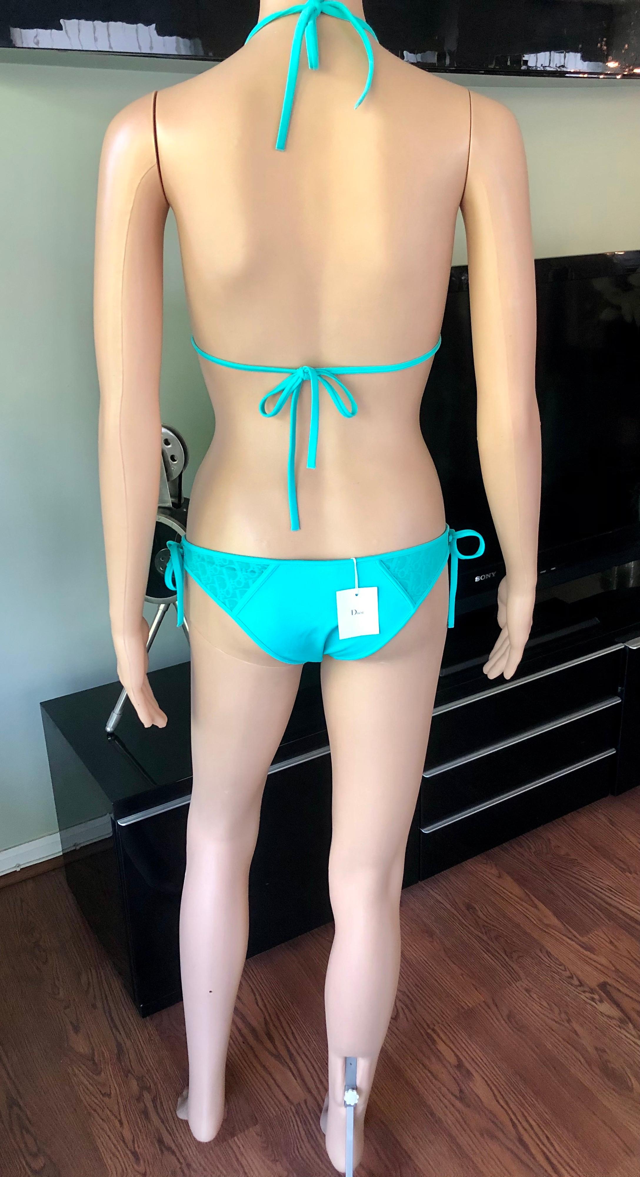 Blue Christian Dior Vintage Unworn Logo Monogram Sheer Bikini Swimwear 2 Piece Set For Sale