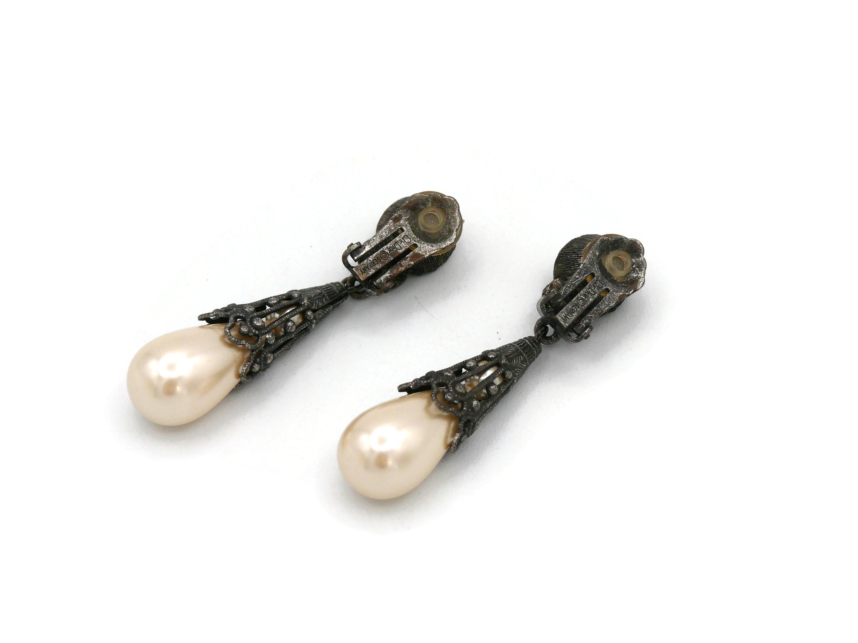 CHRISTIAN DIOR Vintage Victorian Insipred Faux Pearl Dangling Earrings For Sale 4