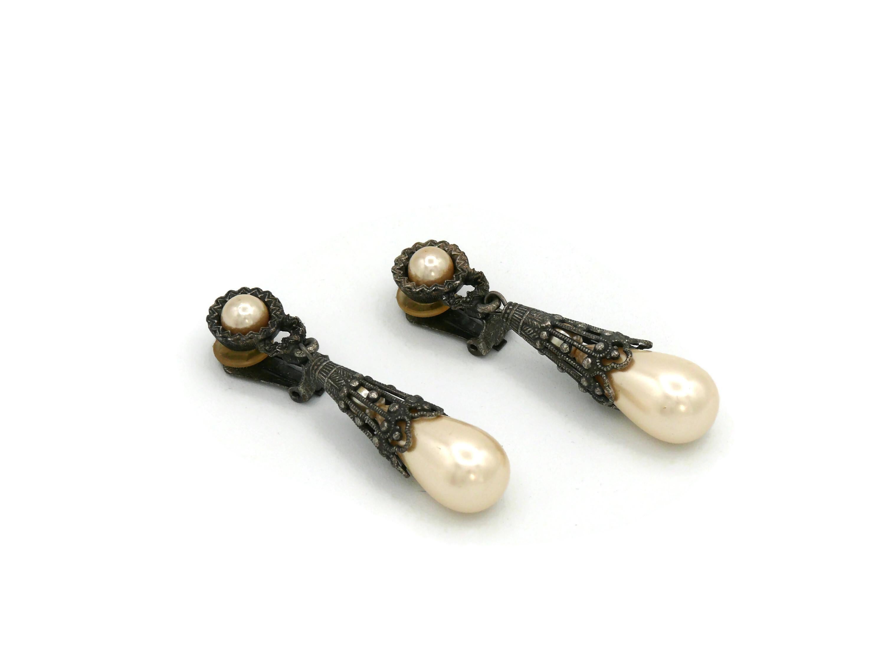 Women's CHRISTIAN DIOR Vintage Victorian Insipred Faux Pearl Dangling Earrings For Sale