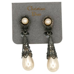 CHRISTIAN DIOR Vintage Victorian Insipred Faux Pearl Dangling Earrings