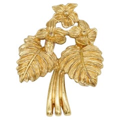 Christian Dior Vintage Vivid Trio Bouquet Cluster Flower Large Leaf Gold Brooch