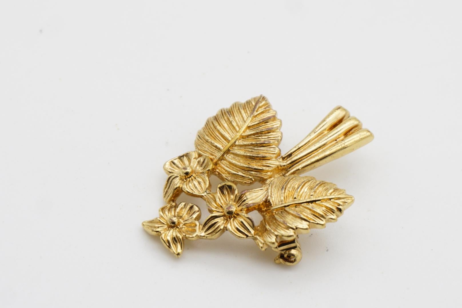 Christian Dior Vintage Vivid Cluster Flower Large Leaf Bouquet Spilla in oro 5