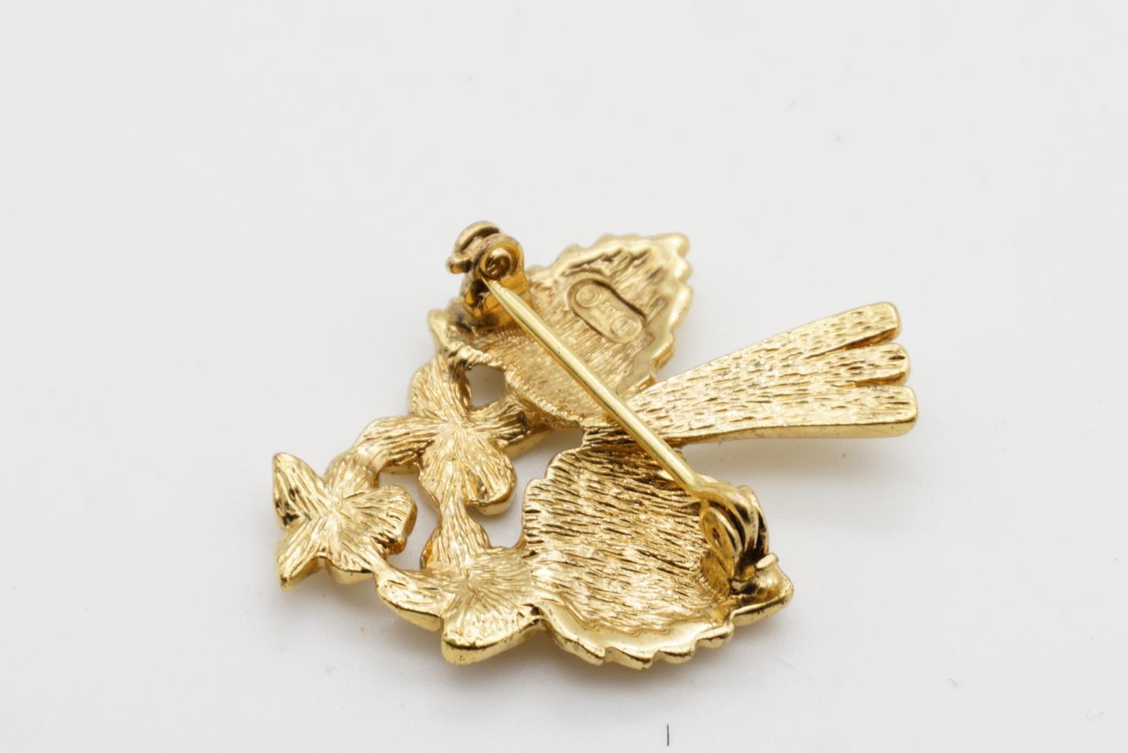 Christian Dior Vintage Vivid Cluster Flower Large Leaf Bouquet Spilla in oro 8