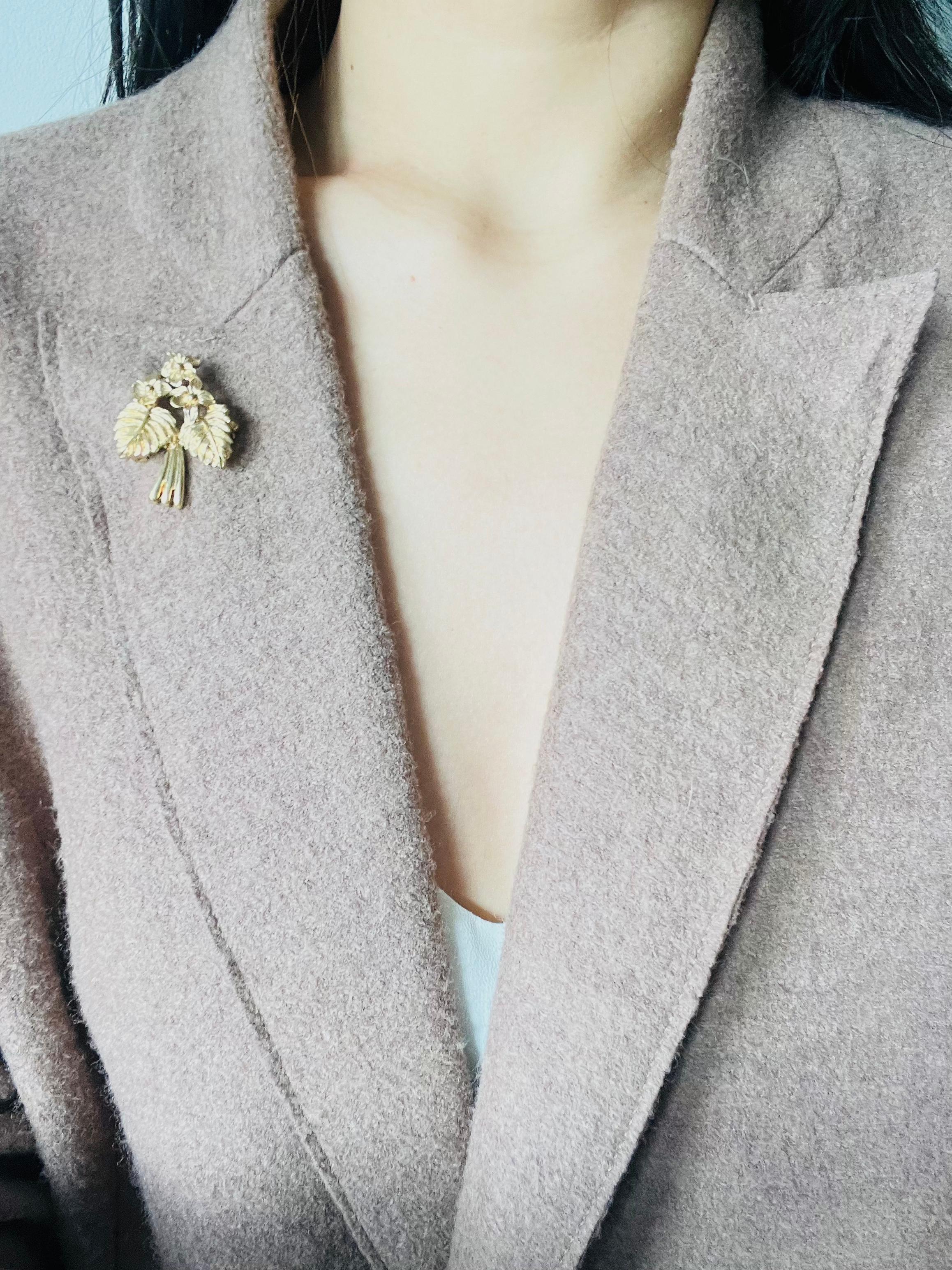 da uomo o donna Christian Dior Vintage Vivid Cluster Flower Large Leaf Bouquet Spilla in oro