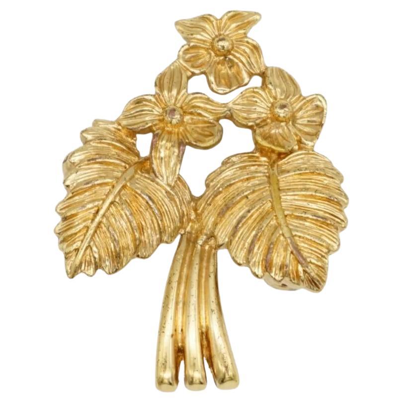 Christian Dior Vintage Vivid Cluster Flower Large Leaf Bouquet Spilla in oro