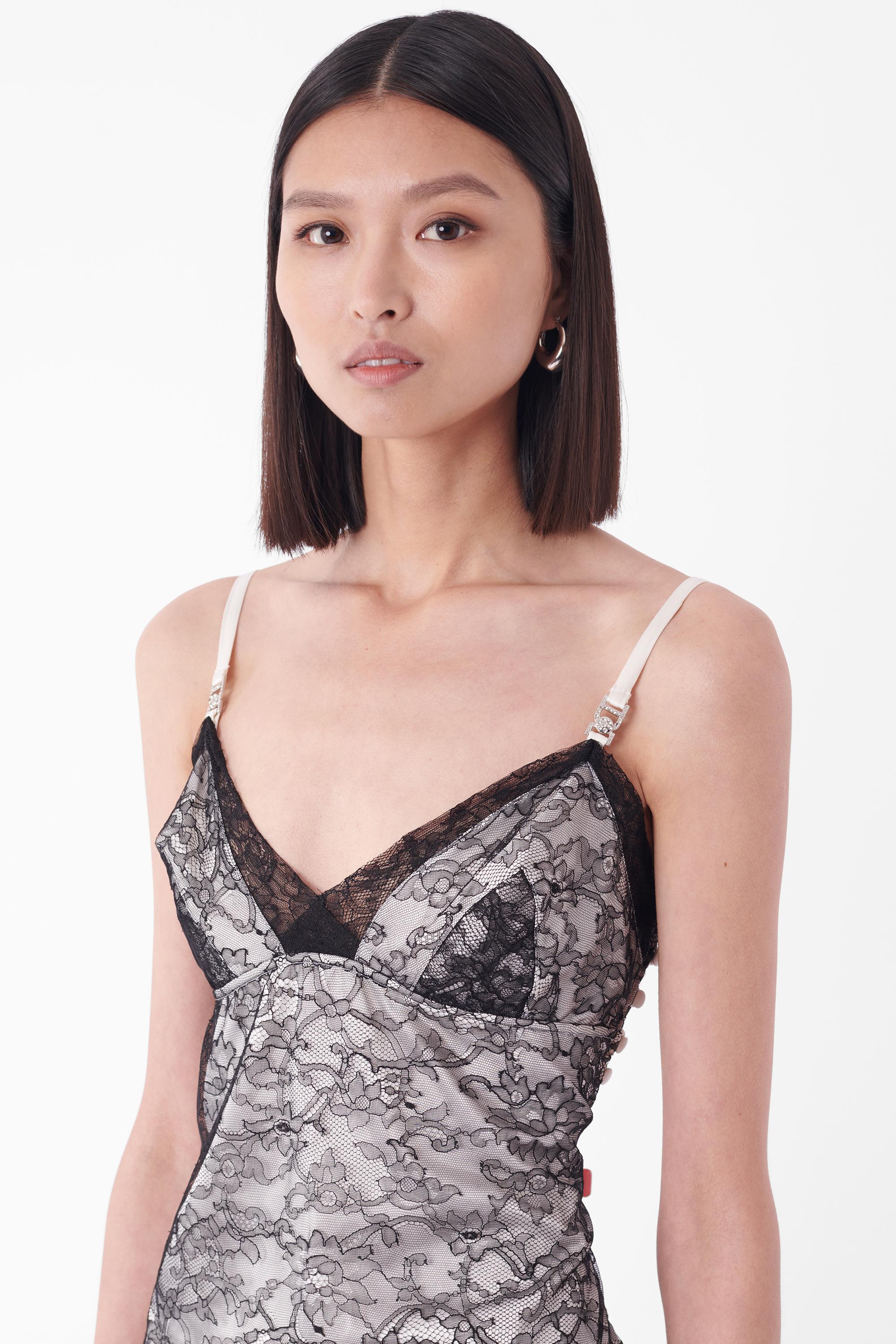 Brown Christian Dior Vintage White & Black Lace Dress For Sale