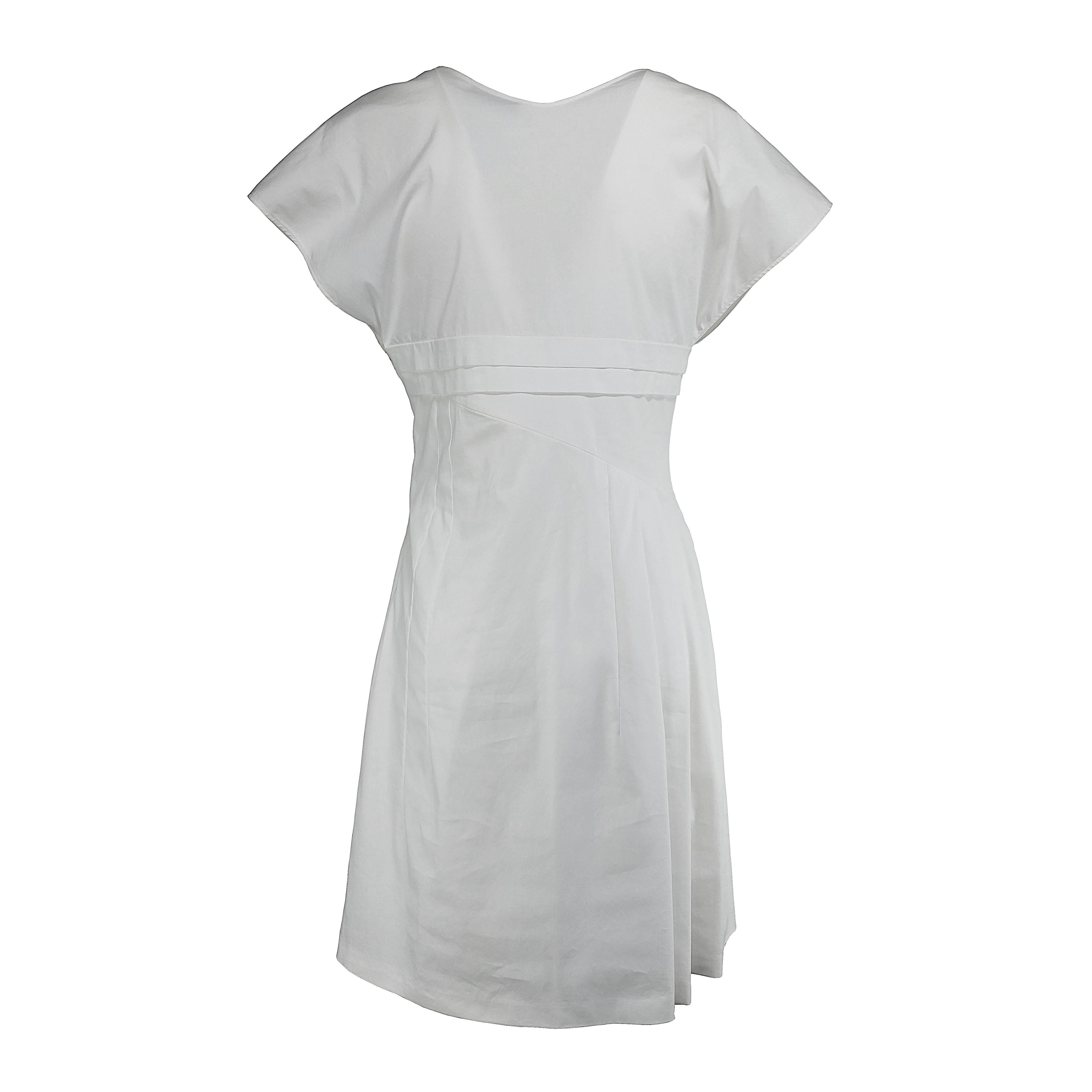 CHRISTIAN DIOR - Vintage White Cotton Pleated Midi Dress  Size 6US 38EU In Excellent Condition In Cuggiono, MI