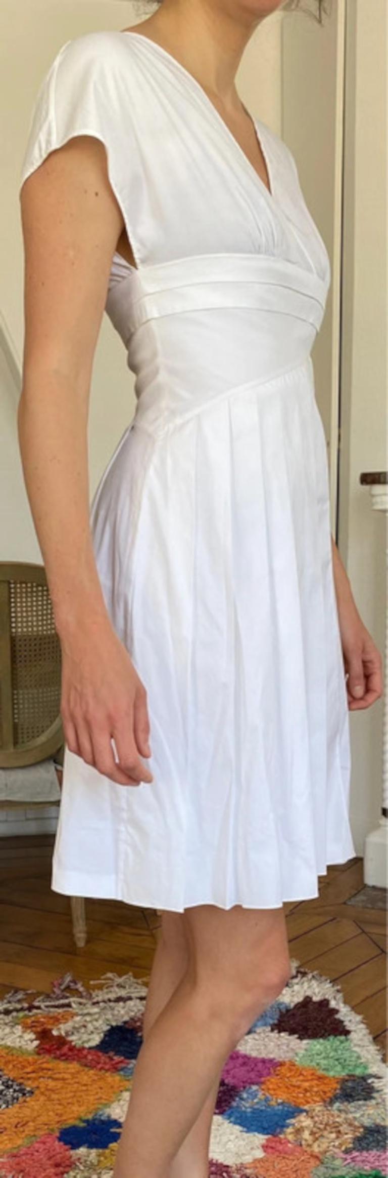 Women's CHRISTIAN DIOR - Vintage White Cotton Pleated Midi Dress  Size 6US 38EU
