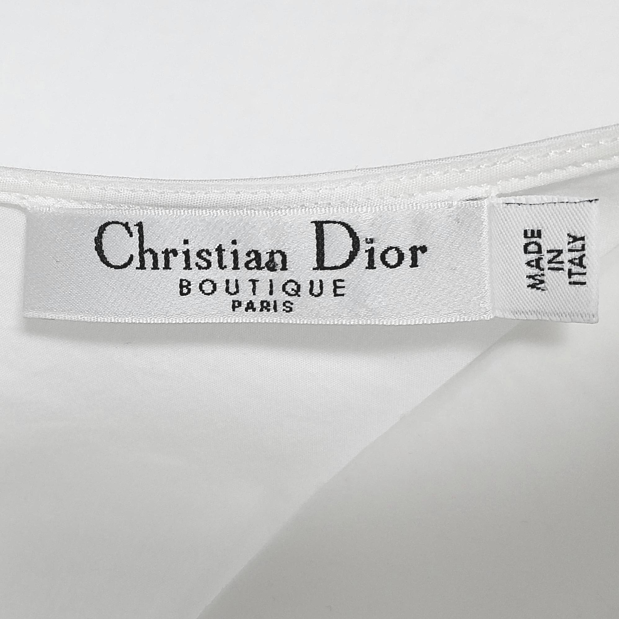 CHRISTIAN DIOR - Vintage White Cotton Pleated Midi Dress  Size 6US 38EU 1
