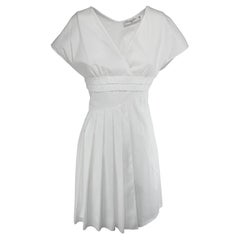 CHRISTIAN DIOR - Vintage White Cotton Pleated Midi Dress  Size 6US 38EU