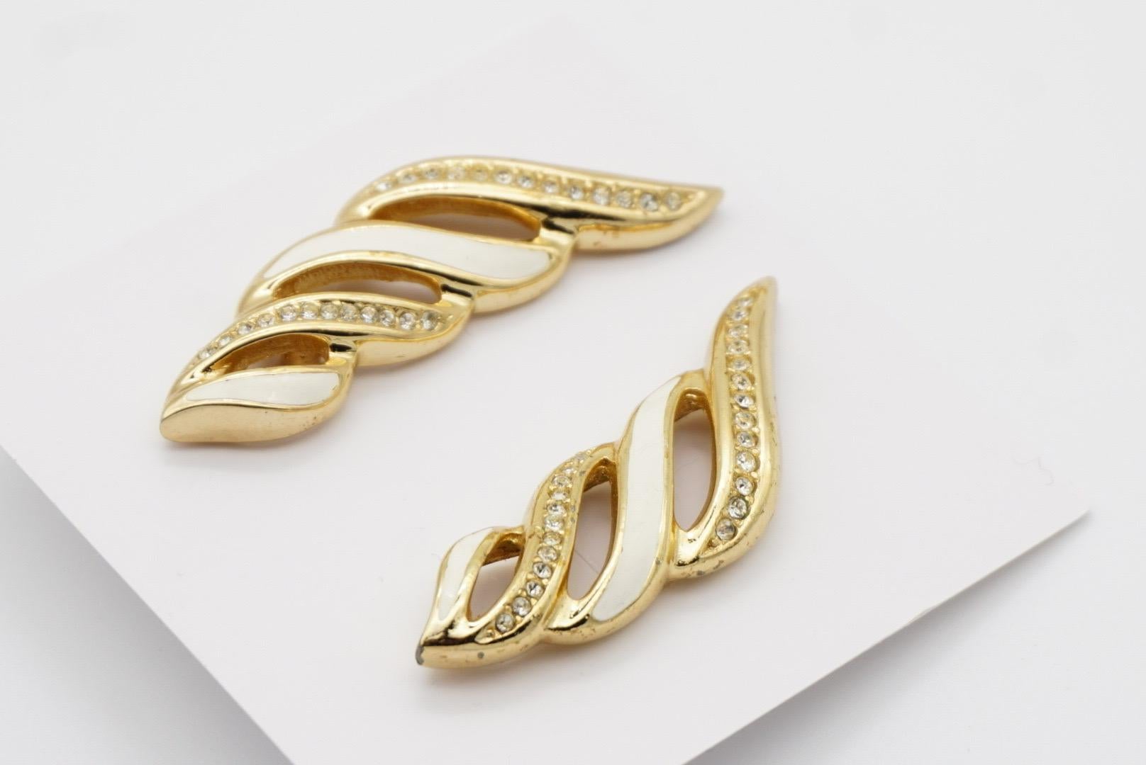 Christian Dior Vintage Weiße Kristalle durchbrochene, klobige Gold-Halskette-Ohrringe mit Kristallen im Angebot 10