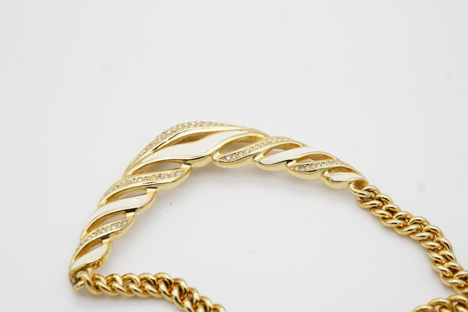 Christian Dior Vintage Weiße Kristalle durchbrochene, klobige Gold-Halskette-Ohrringe mit Kristallen im Angebot 11
