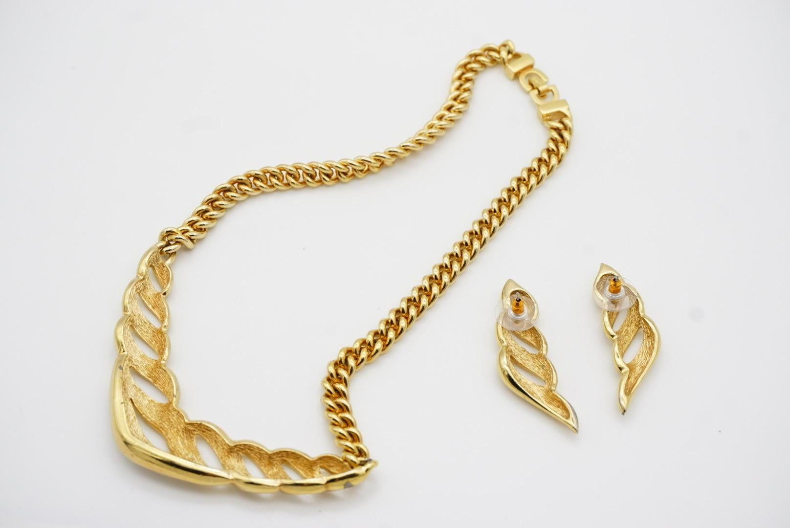 Christian Dior Vintage Weiße Kristalle durchbrochene, klobige Gold-Halskette-Ohrringe mit Kristallen im Angebot 14
