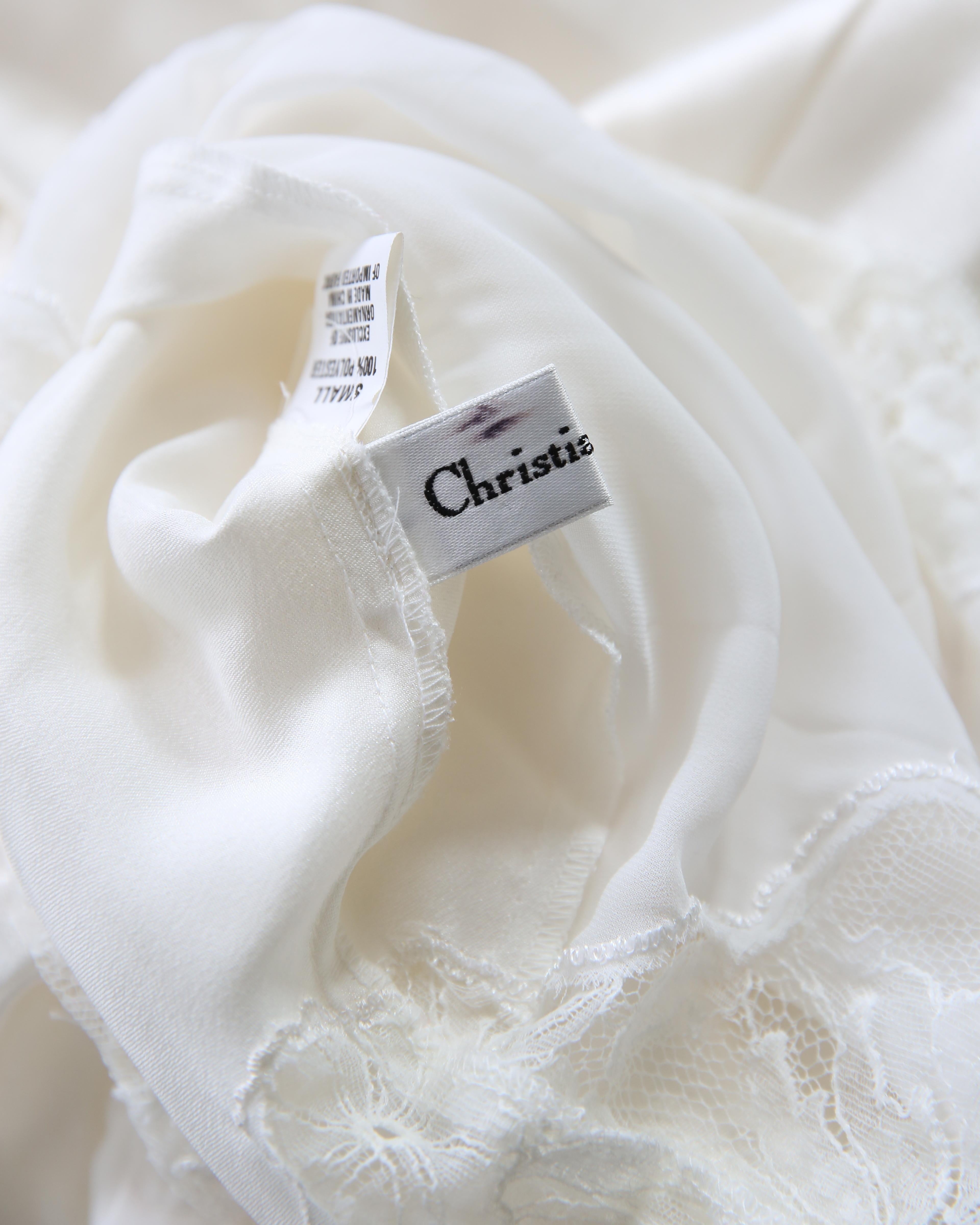 Women's Christian Dior vintage white ivory satin lace nightgown slip robe midi dress
