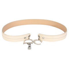 Christian Dior Vintage White Leather CD Charm Waist Belt