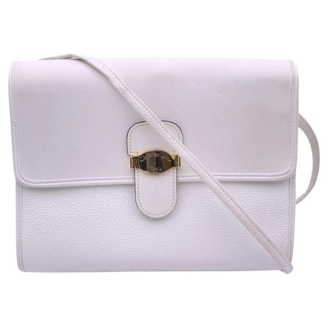 Christian Dior Vintage White Leather Crossbody Messenger Bag For Sale