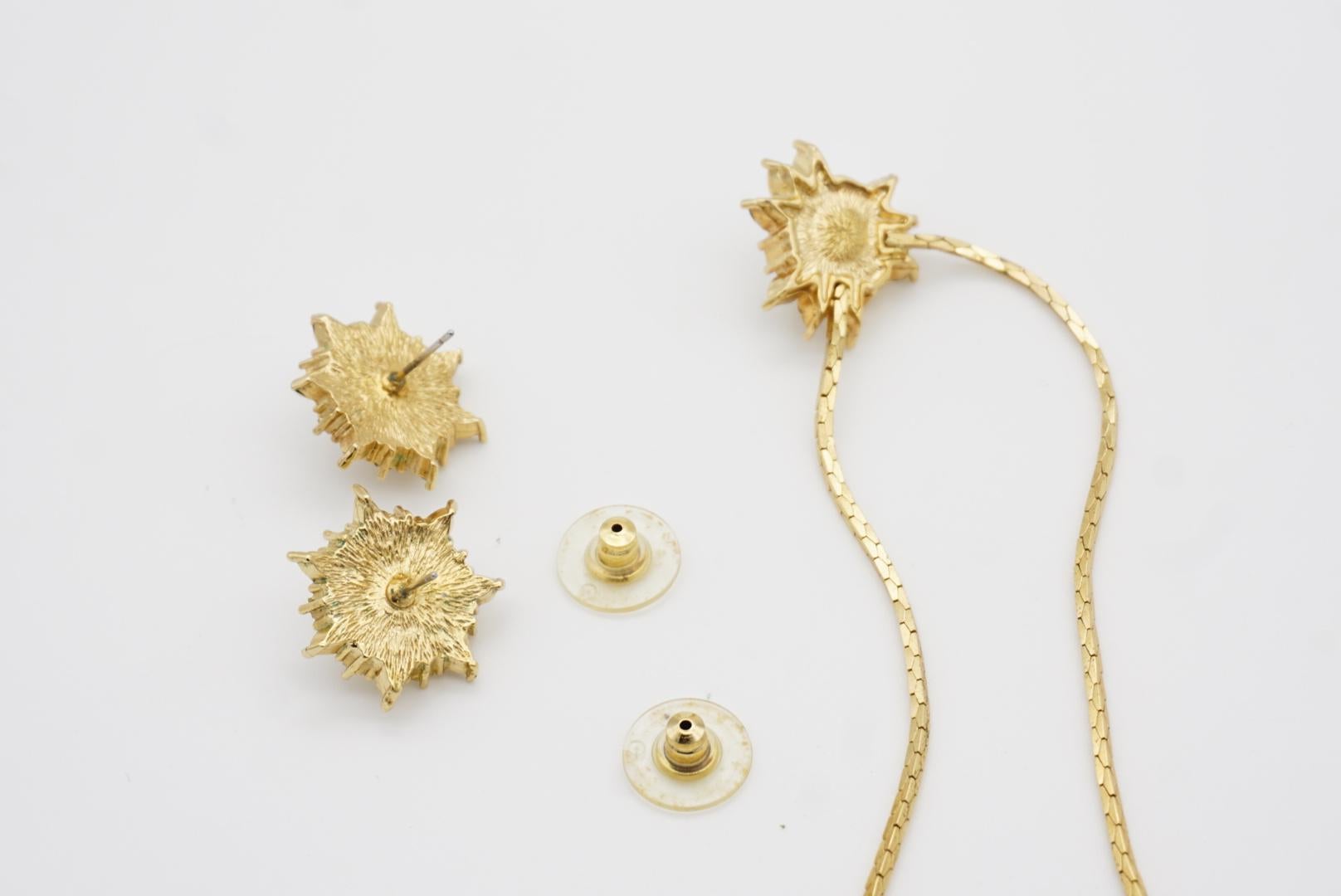 Christian Dior Vintage White Pearl Flower Snowflake Crystal Sunburst Gold 2 Set For Sale 10