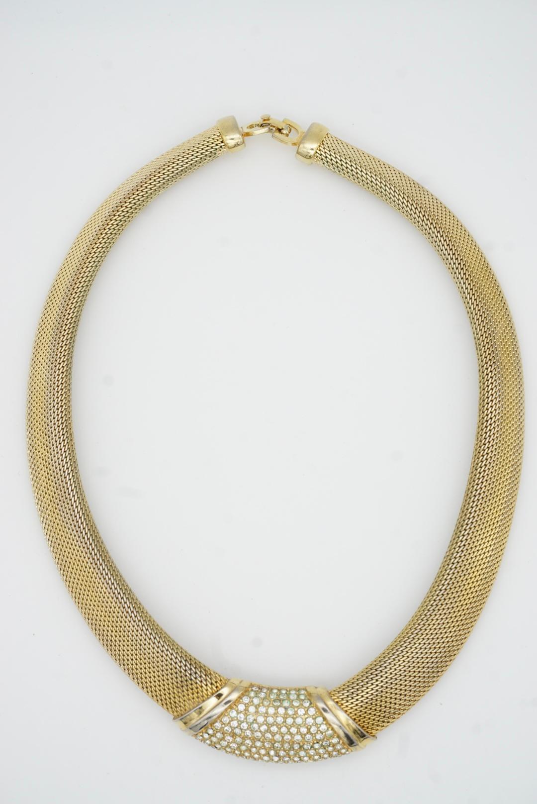Christian Dior Vintage Ganze Kristalle Trapezförmig Weites Geflecht Omega Halskette im Angebot 5