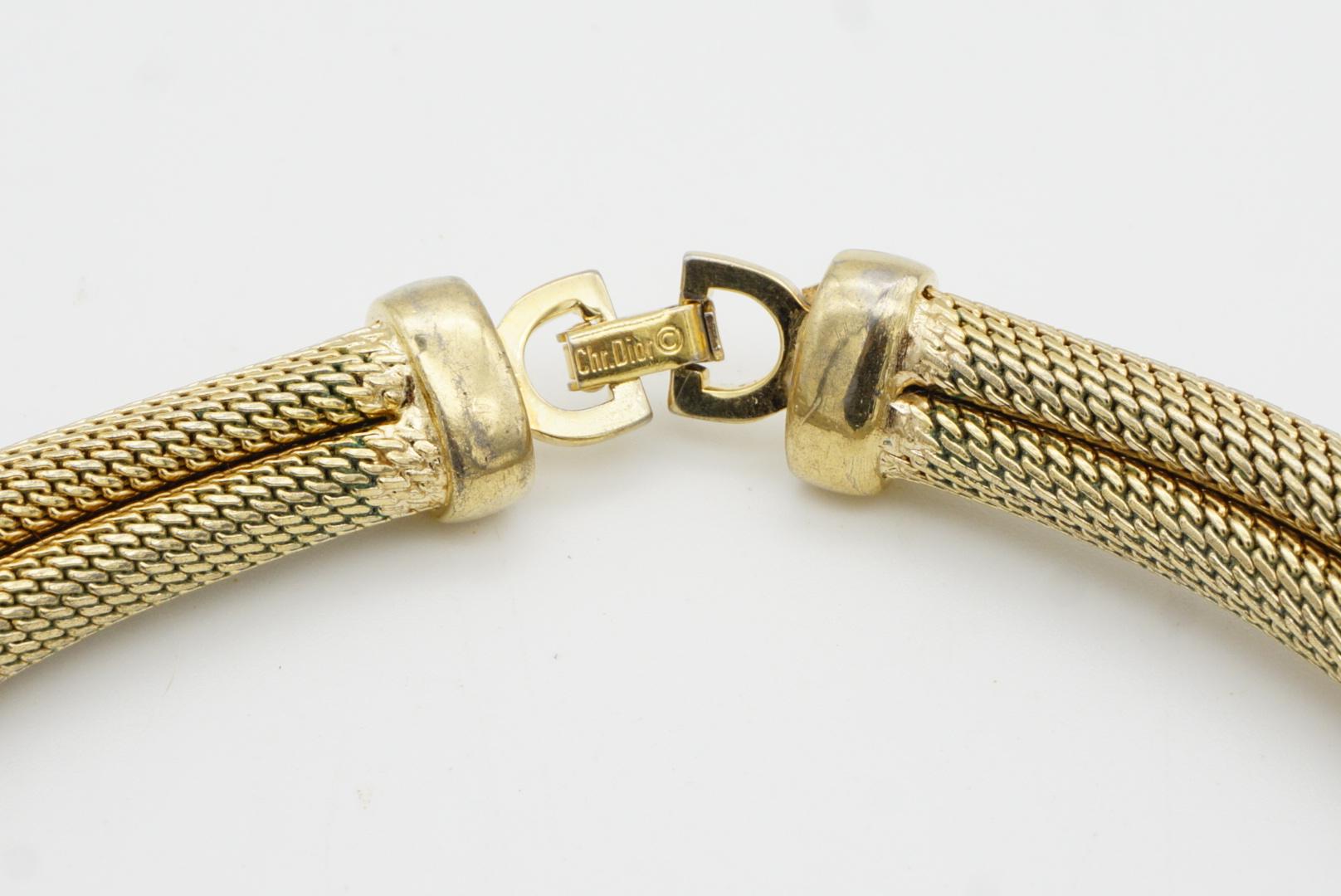 Christian Dior Vintage Ganze Kristalle Trapezförmig Weites Geflecht Omega Halskette im Angebot 10