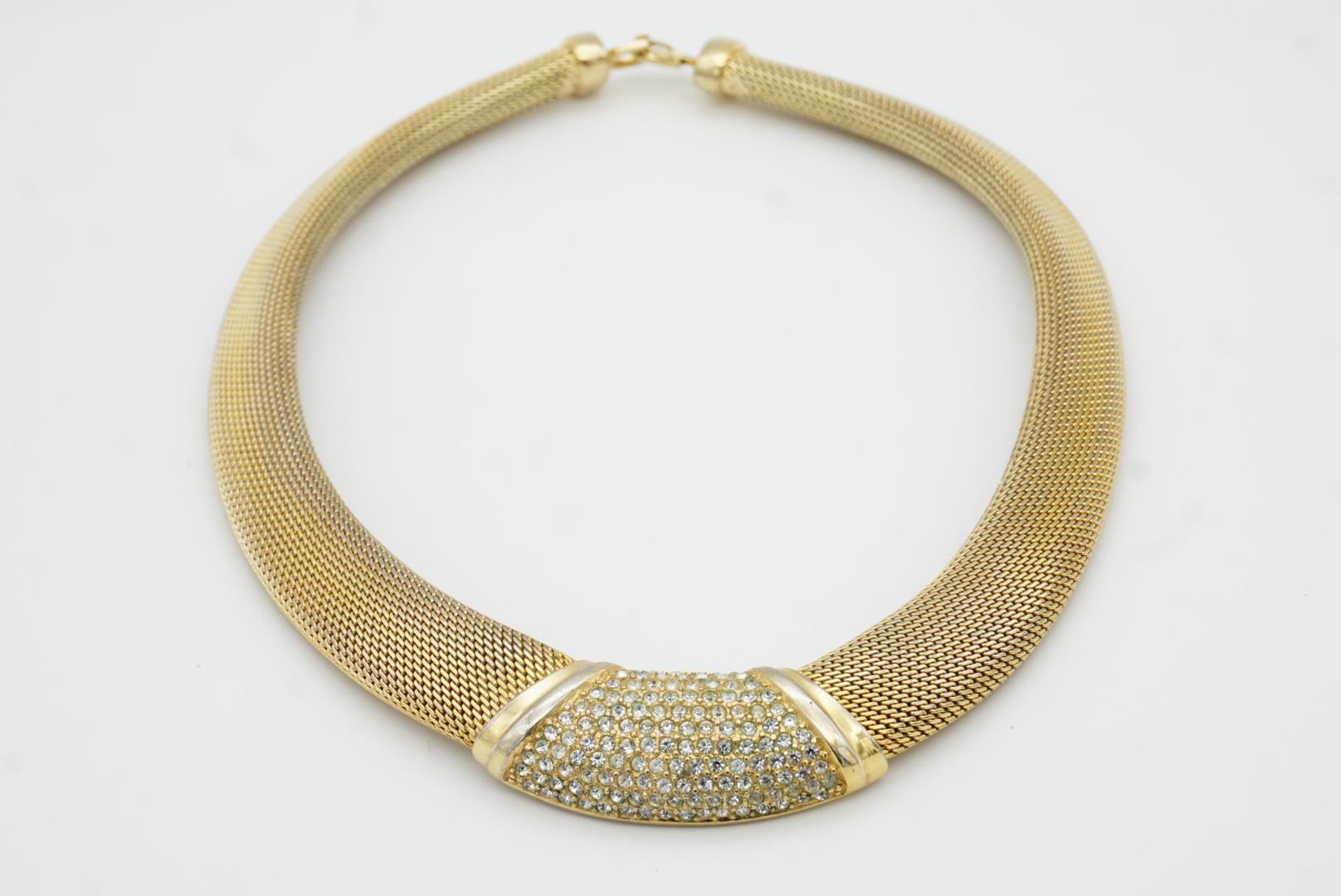 Christian Dior Vintage Ganze Kristalle Trapezförmig Weites Geflecht Omega Halskette im Angebot 4