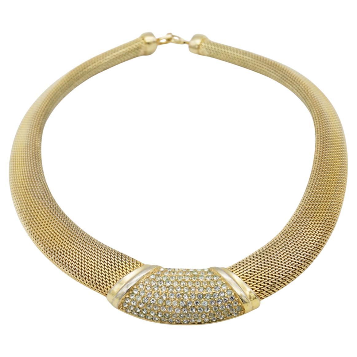 Christian Dior Vintage Ganze Kristalle Trapezförmig Weites Geflecht Omega Halskette im Angebot