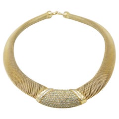 Christian Dior Vintage Ganze Kristalle Trapezförmig Weites Geflecht Omega Halskette