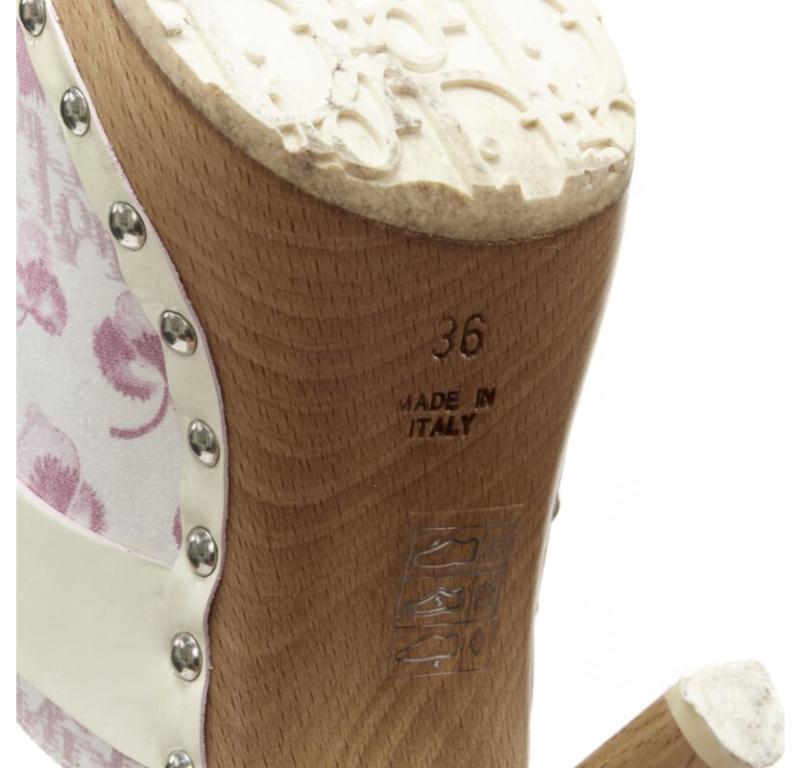 CHRISTIAN DIOR Vintage Y2K pink Trotteur Blossom monogram wooden clog EU36 For Sale 6