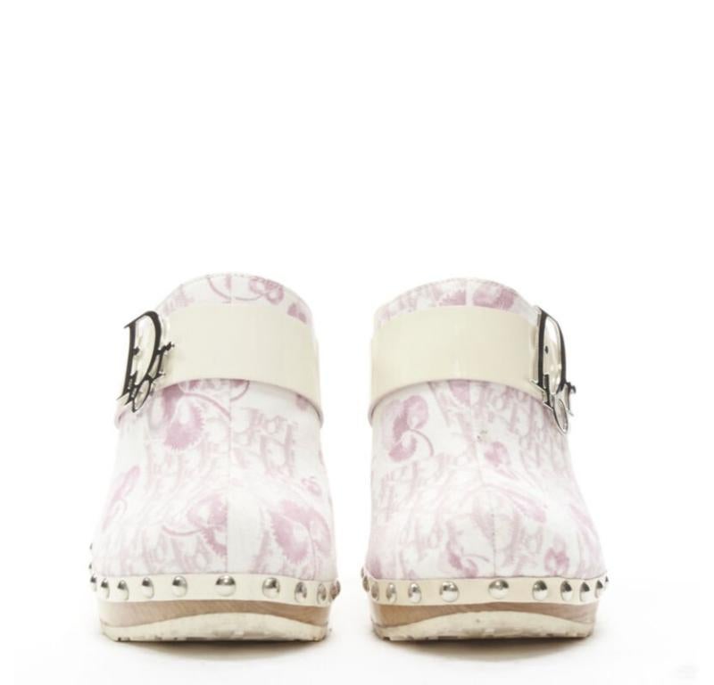 Beige CHRISTIAN DIOR Vintage Y2K pink Trotteur Blossom monogram wooden clog EU36 For Sale