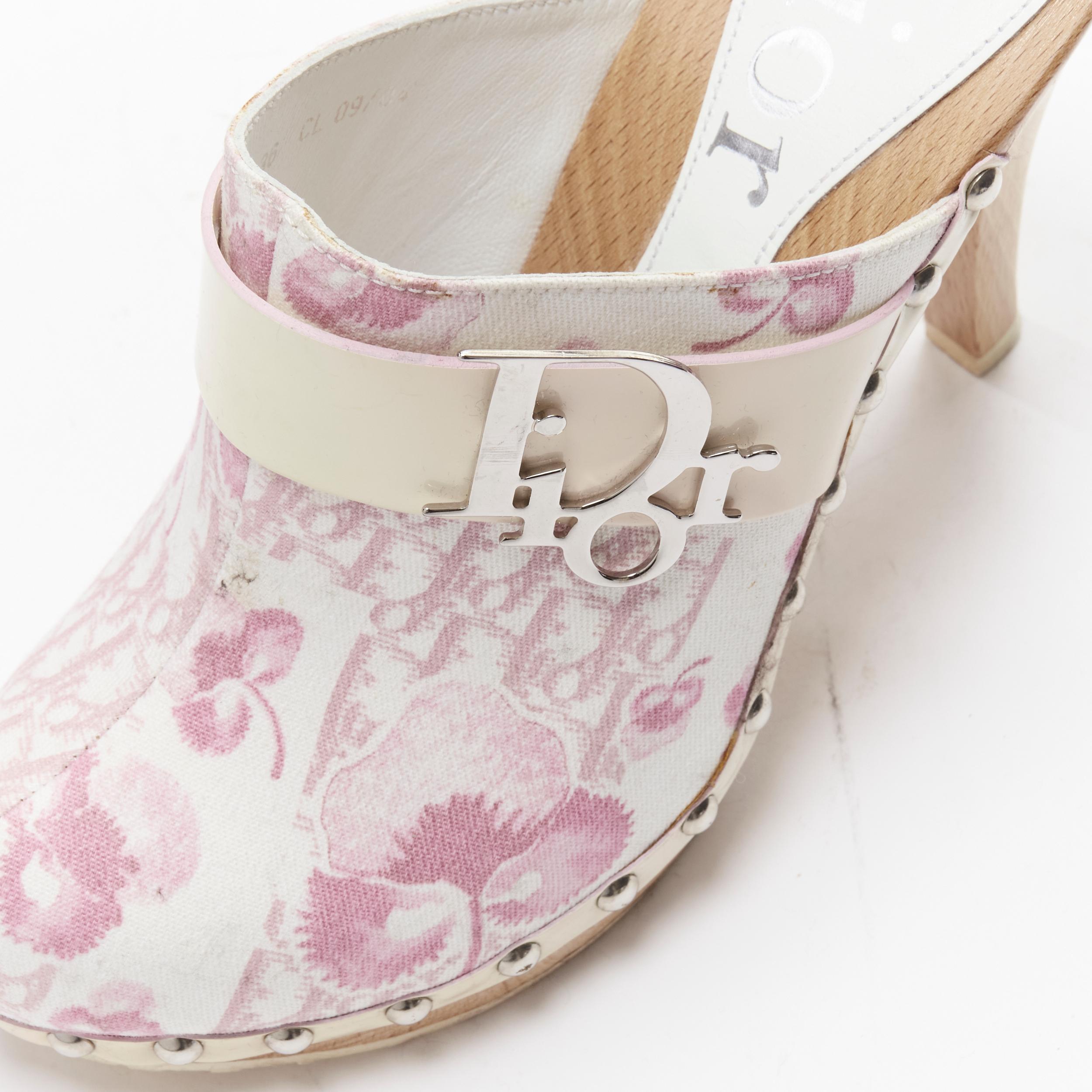 CHRISTIAN DIOR Vintage Y2K pink Trotteur Blossom monogram wooden clog EU36 For Sale 1