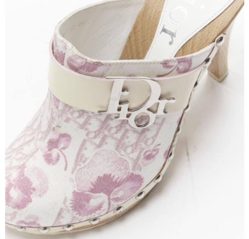 CHRISTIAN DIOR Vintage Y2K pink Trotteur Blossom monogram wooden clog EU36 For Sale 3