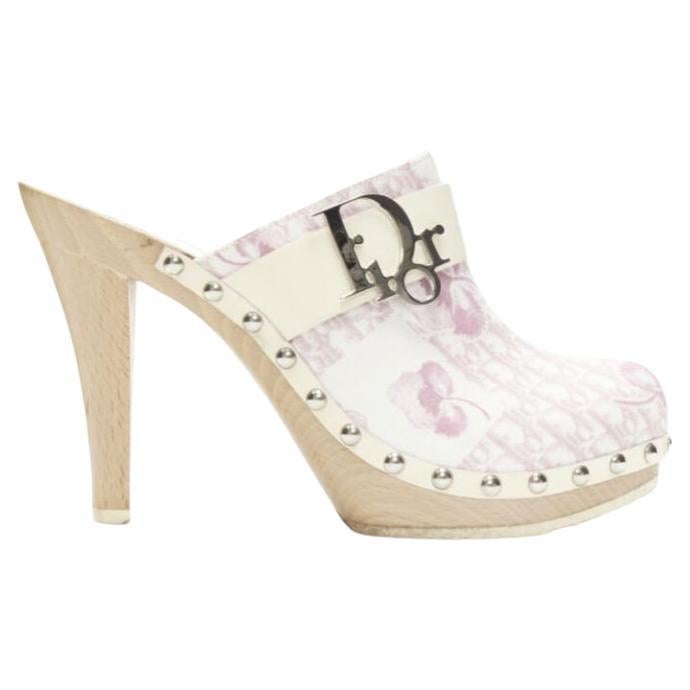 CHRISTIAN DIOR Vintage Y2K pink Trotteur Blossom monogram wooden clog EU36 For Sale