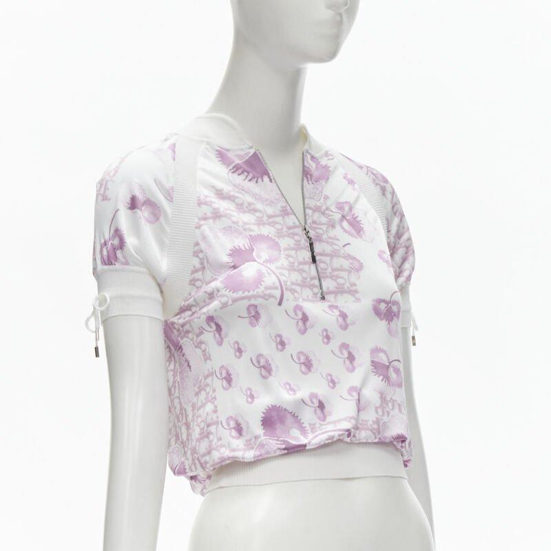 Gray CHRISTIAN DIOR Vintage Y2K pink Trotteur monogram Cherry Blossom half zip top S