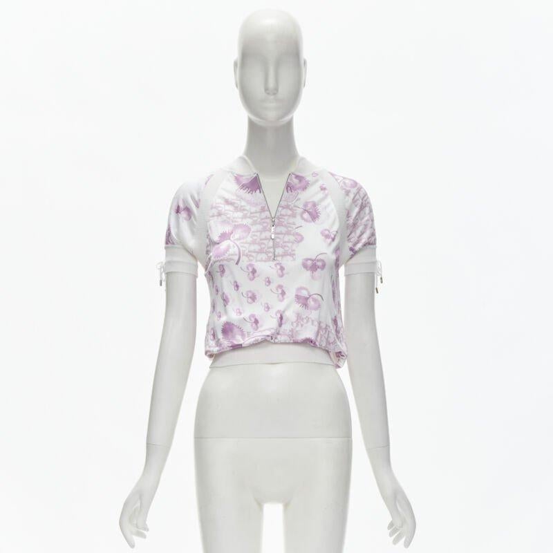 CHRISTIAN DIOR Vintage Y2K pink Trotteur monogram Cherry Blossom half zip top S 4