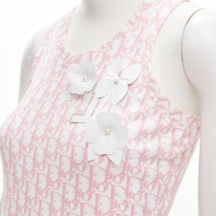 CHRISTIAN DIOR Vintage Y2K pink Trotteur monogram white blossom tank top S