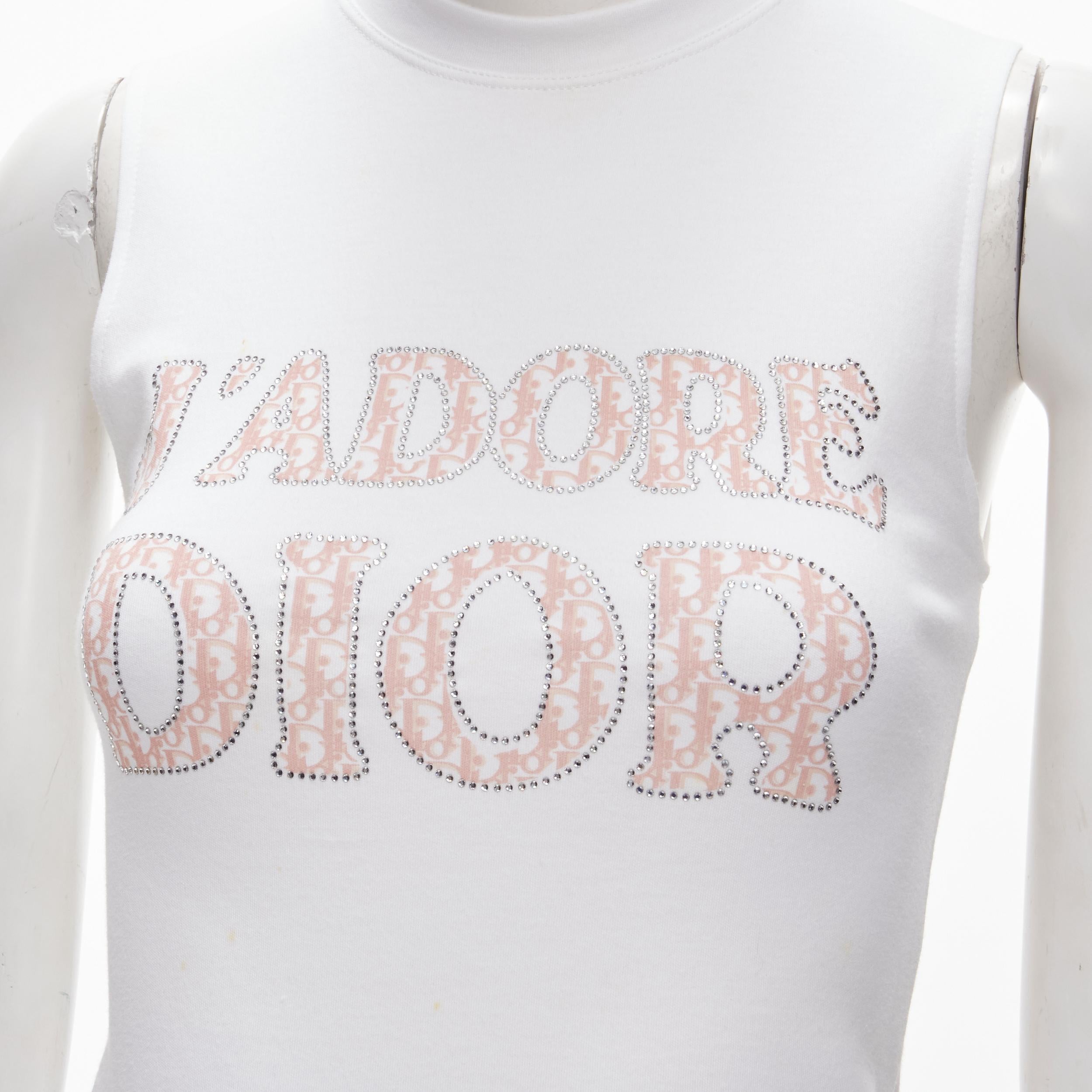 CHRISTIAN DIOR Vintage Y2K white J'adore pink monogram crystal tank top S 
Reference: ANWU/A00619 
Brand: Christian Dior 
Designer: John Galliano 
Collection: J'adore Dior 
Material: Cotton 
Color: White 
Pattern: Solid 
Extra Detail: Crystal