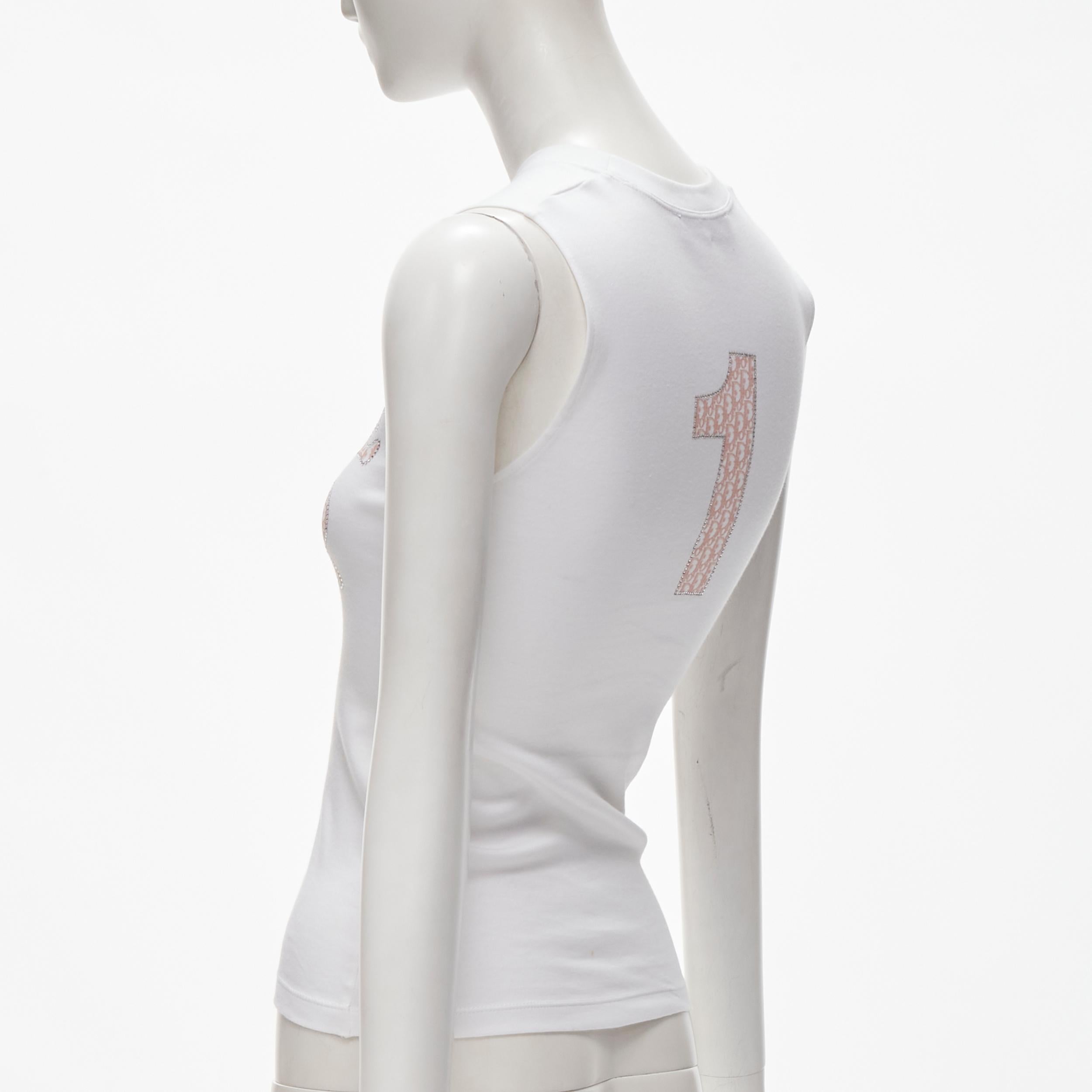 CHRISTIAN DIOR Vintage Y2K white J'adore pink monogram crystal tank top S In Fair Condition In Hong Kong, NT