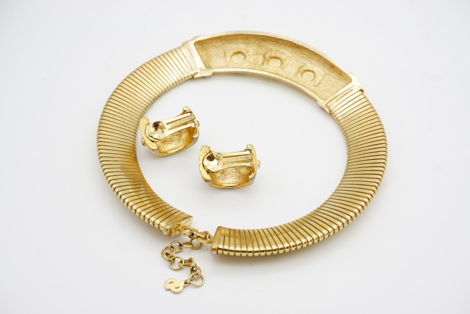Christian Dior Vintage Amarillo Lapislázuli Cristal Amplio Collar Omega Cúpula Pendientes Set en venta 8