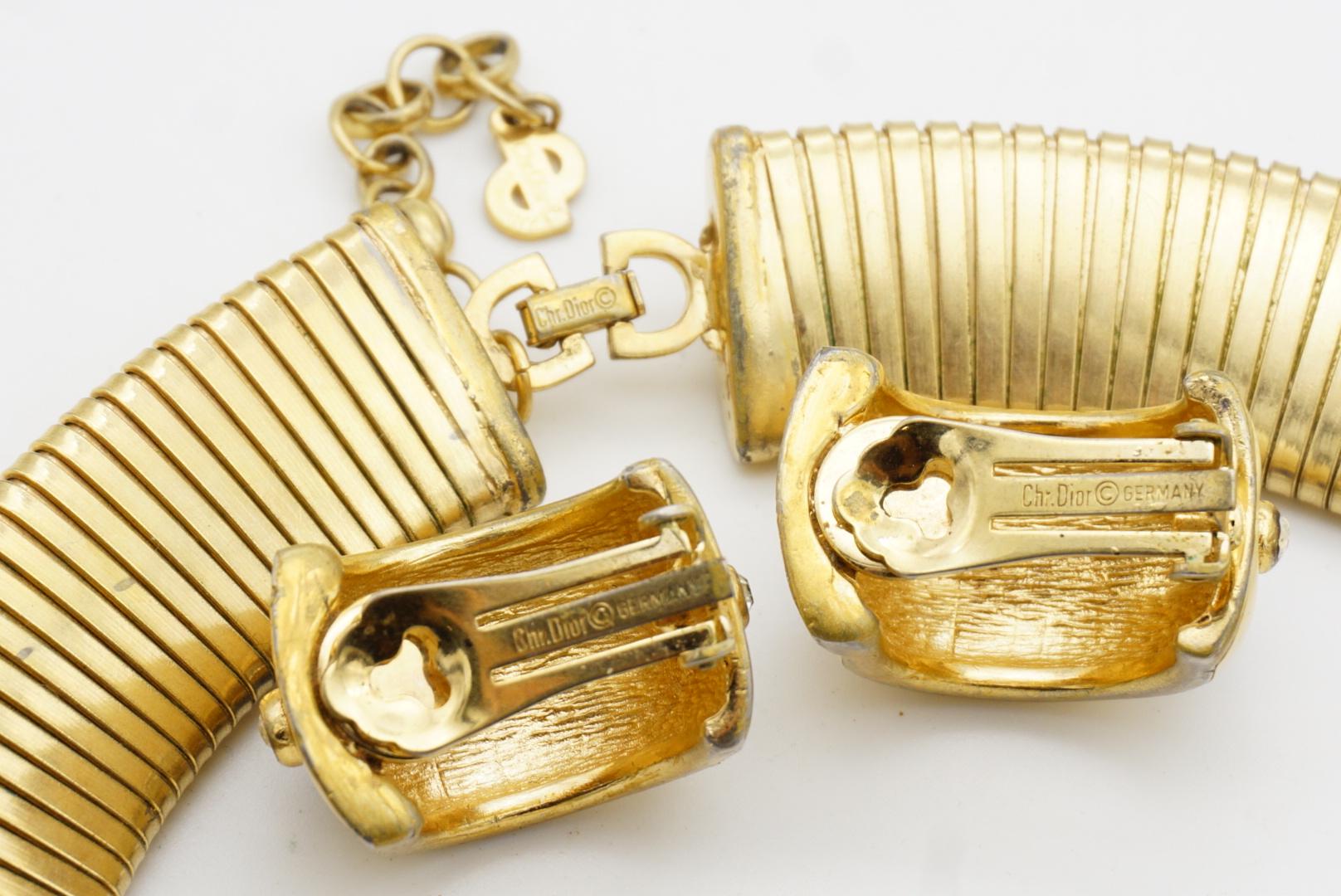 Christian Dior Vintage Amarillo Lapislázuli Cristal Amplio Collar Omega Cúpula Pendientes Set en venta 9