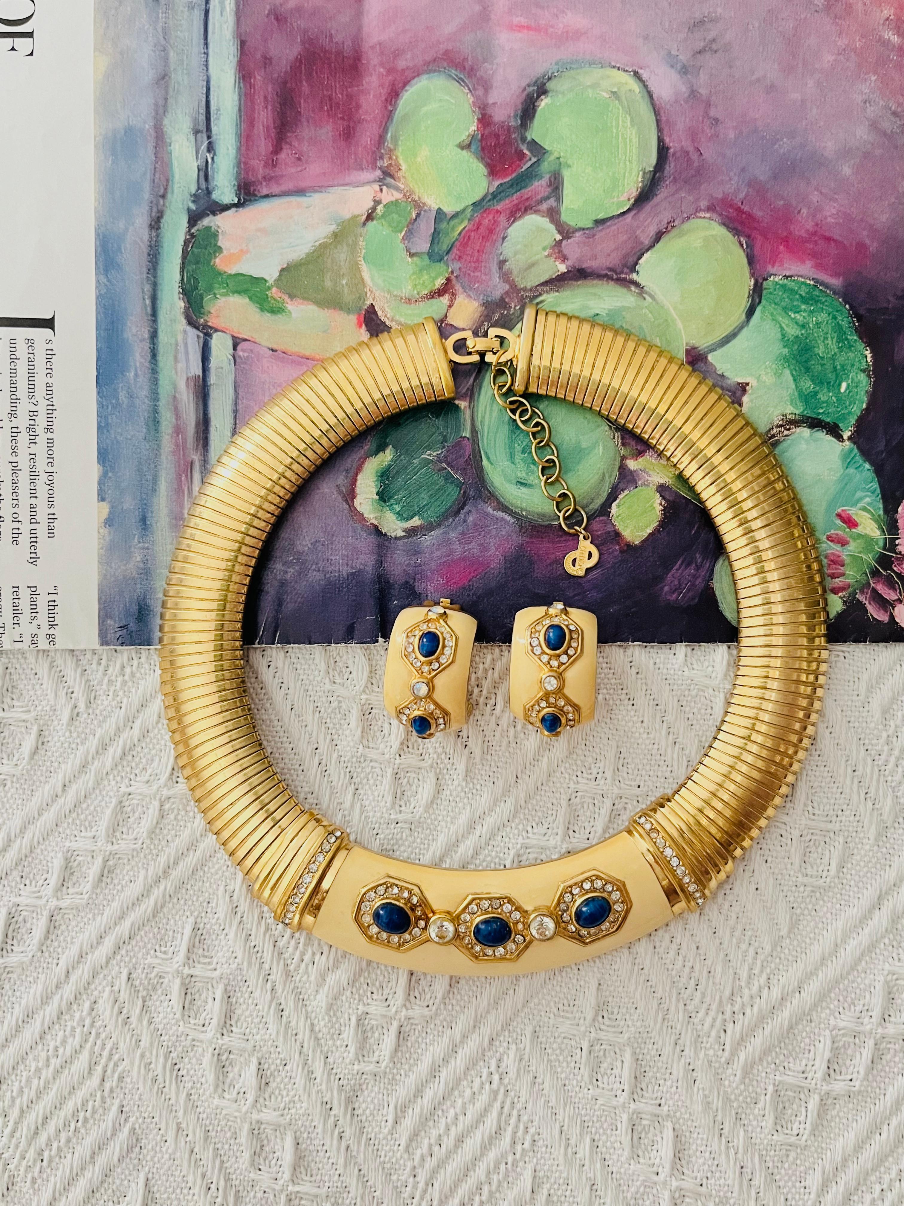 Christian Dior Vintage Amarillo Lapislázuli Cristal Amplio Collar Omega Cúpula Pendientes Set en Bueno estado para la venta en Wokingham, England