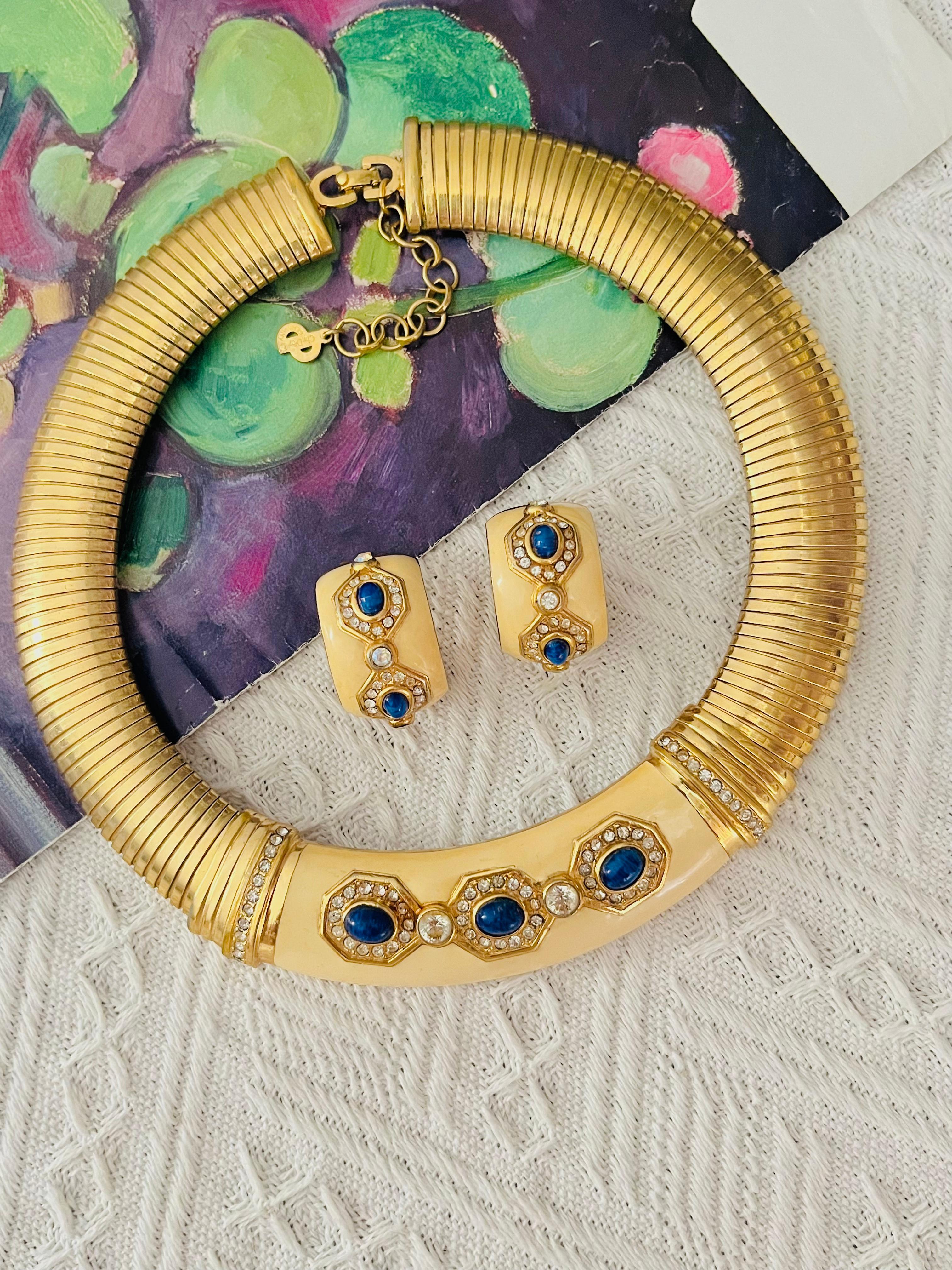 Christian Dior Vintage Gelb Lapis Kristall Breite Omega Kragen Dome Ohrringe Set im Zustand „Gut“ im Angebot in Wokingham, England